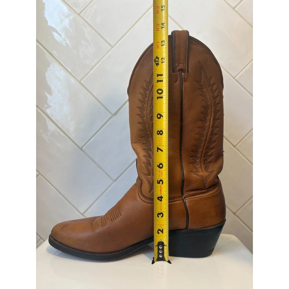 Vintage Made USA Leather Cowboy Western Boots Men's 10D Brown Round Toe Ranch
